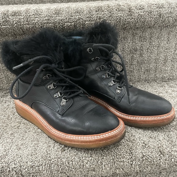 Leather and fur lace up booties - Picture 1 of 10